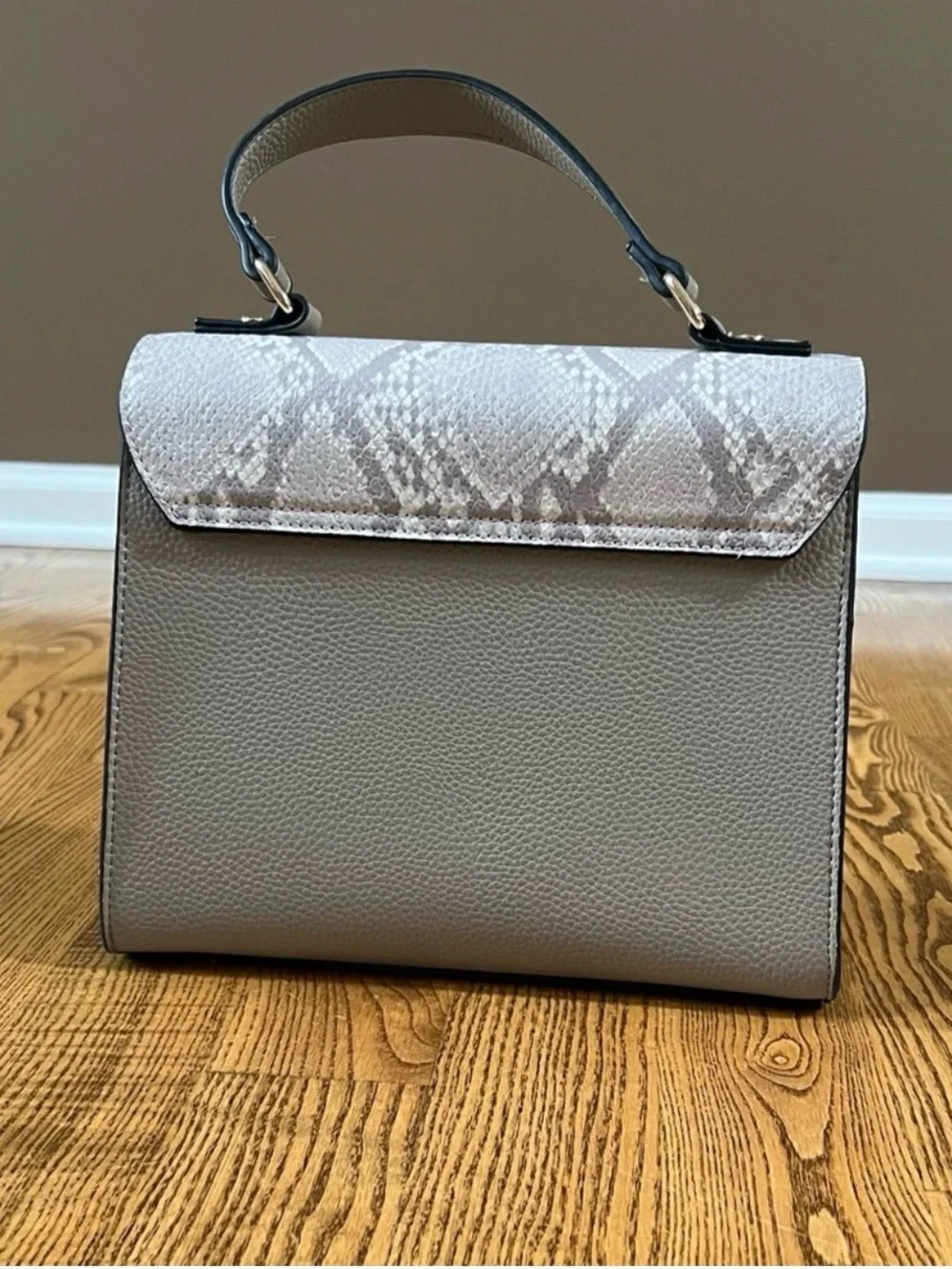 Dune London Gray Snake-Print Flap Top-Handle Satchel